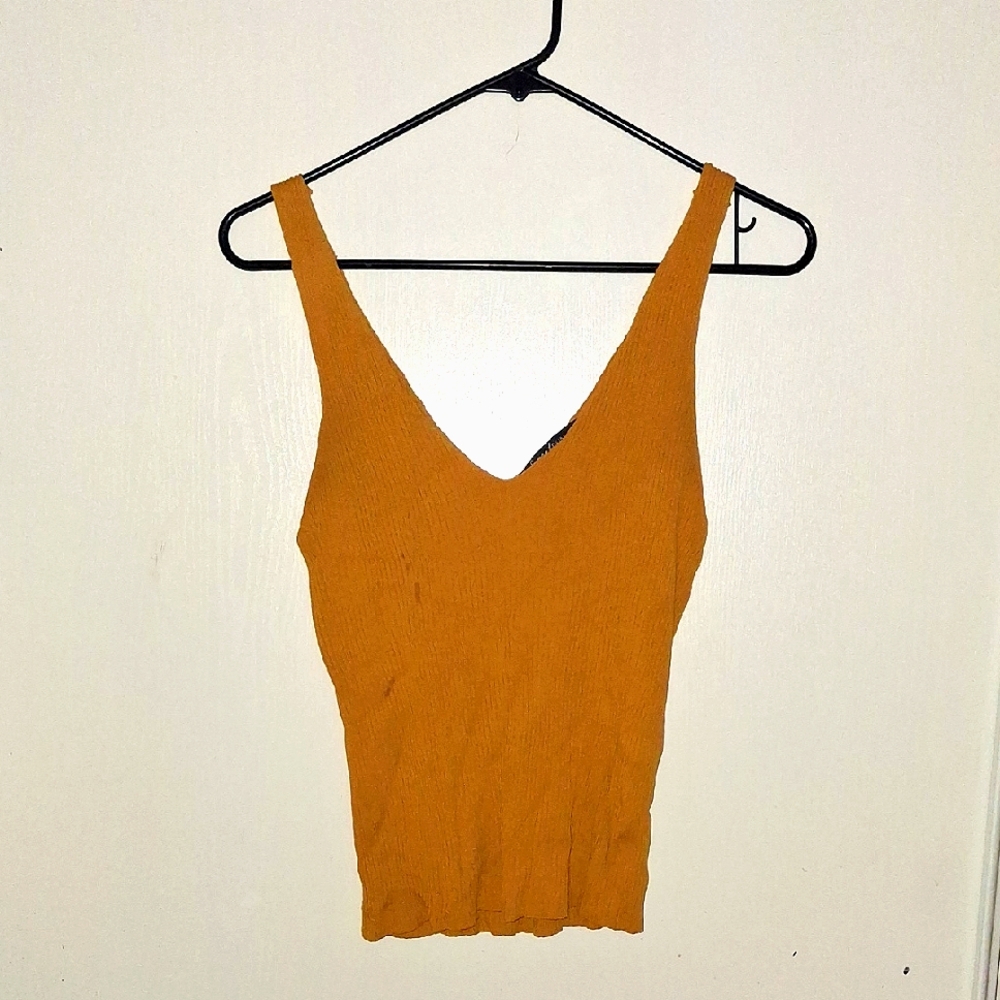Yellow Ribbed Knit Tank Top